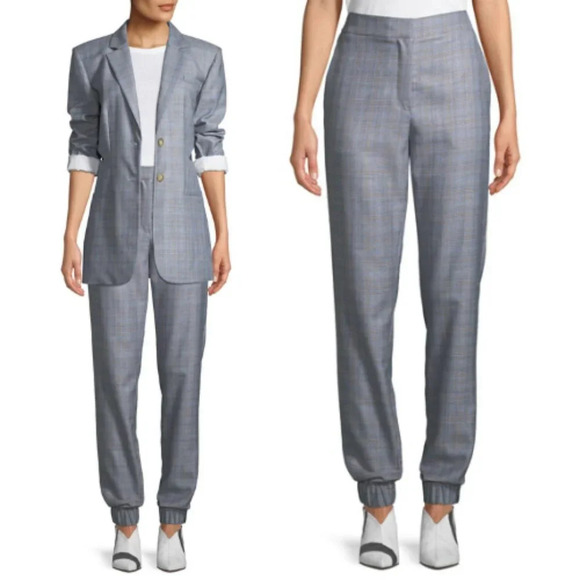 Tibi Cooper Prince Of Wales Checked Wool And Silk-blend Track Pants 28588 - Picture 1 of 15